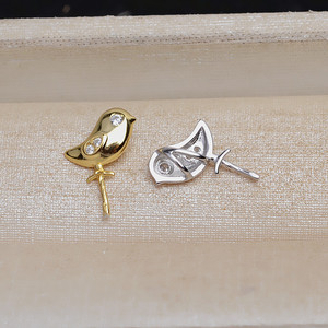 Pendentif en argent S925 de style baroque fait main avec une petite tête d'oiseau, 8-12 perles, plaqué or, sertissage vide 4415 - Product Image 5