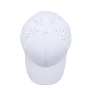 Premium Solid White 6-Panel Baseball Cap with Laser Perforated Holes for Waterproof Outdoor Sports Use - Product Image 5