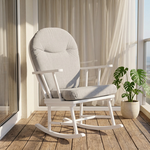 Chaise berçante moderne écologique en bois et caoutchouc, tissu, inclinable pour bureau à domicile, salon, chambre à coucher, balcon, café, chaise longue - Product Image 1
