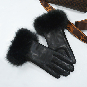 Gants en peau de mouton de haute qualité pour femmes avec poignets en fourrure de lapin, doublure en <span class=keywords><strong>laine</strong></span> pour garder au chaud, gants en <span class=keywords><strong>cuir</strong></span> pour l'extérieur, pour l'hiver - Product Image 5