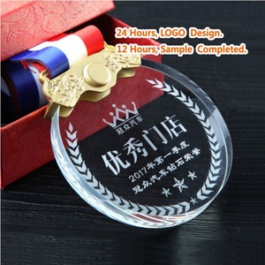 Oneway Wholesale Medal and Trophy Holders Marathon Running Sports Custom Clear Glass <b>Crystal</b> Medal - Product Image 2