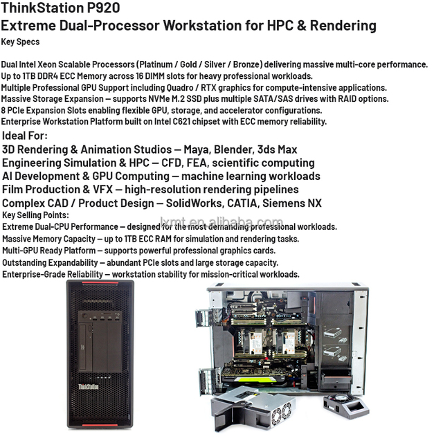 ThinkStation P920 High Performance for CAD Rendering Simulation Dual CPU Workstation