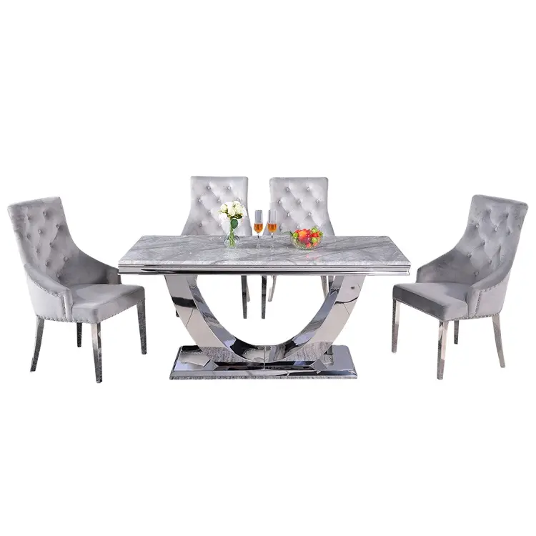 स्टेनलेस स्टील खाने की मेज foshan फर्नीचर खाने की मेज और कुर्सी सेट