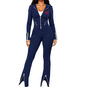 Conjunto Deportivo de Dos Piezas para Mujer, Corte Ajustado, Chaqueta Corta con Cremallera de Manga Larga y Pantalones de Cintura Alta, Estilo Casual para Yoga y Gimnasio - Product Image 1