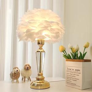 Nordic Style Crystal Feather <b>Table</b> <b>Lamp</b> Luxury Simple High-End Cozy Wedding Bedside <b>Lamp</b> Instagram-Worthy Romantic Light for - Product Image 1