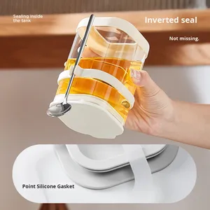 Bol à <span class=keywords><strong>petit</strong></span>-<span class=keywords><strong>déjeuner</strong></span> en verre portable avec couvercle et cuillère pour smoothies et yaourts, idéal pour les overnight oats - Product Image 2