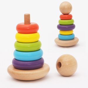 <span class=keywords><strong>3</strong></span> in 1 gioco educativo di perle di animali in legno arcobaleno che impilano la torre giocattolo a forma di colore che abbina i blocchi giocattoli - Product Image 2