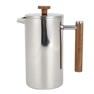 Factory Stainless Steel Double Wall Coffee French Press With Wooden Handle