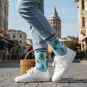 Calzini in Nylon Jacquard Stampati con la <span class=keywords><strong>Torre</strong></span> <span class=keywords><strong>di</strong></span> <span class=keywords><strong>Galata</strong></span> <span class=keywords><strong>di</strong></span> <span class=keywords><strong>Istanbul</strong></span>, Traspiranti e Resistenti al Calore, Personalizzabili per Uso Estivo, Invernale e Quotidiano - Product Image 3