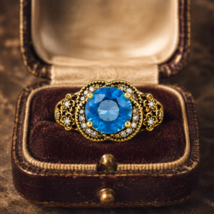 Anello retrò con pietra blu a forma di rosa, gioiello da donna dal design elegante per l'uso quotidiano - Product Image 1