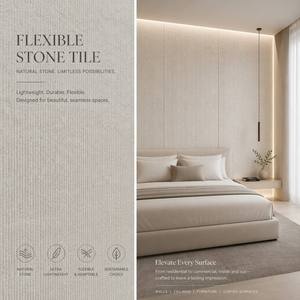 Panel <span class=keywords><strong>de</strong></span> Piedra Flexible con Relieve 3D en Tela Tejida Beige para Pared Decorativa <span class=keywords><strong>de</strong></span> Hotel o Villa - Product Image 6
