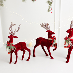 Christmas Flocked <b>Glitter</b> Elk Ornament Desktop Deer Figurine Xmas Tree Hanging Decor Home Table Cross-border Holiday Decoration - Product Image 2