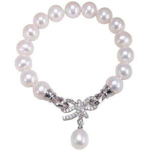 Bracelet de perles d'eau douce sans pépins, presque rondes, de 8 à 9 mm, avec nœud en perles, élégant et stylé, accessoire de bijouterie - Product Image 4