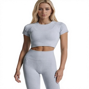 Women’s Ribbed <b>Seamless</b> <b>Leggings</b> and Adjustable Sports Bra Stylish Workout Activewear Two Piece Set - Product Image 1