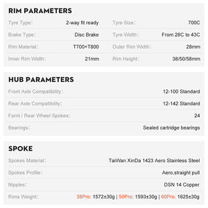 Jeu de roues en carbone personnalisé TOSEEK 700c, jantes en fibre de carbone de haute qualité 38/50/58*28mm, roues de vélo de compétition pour la route - Product Image 2