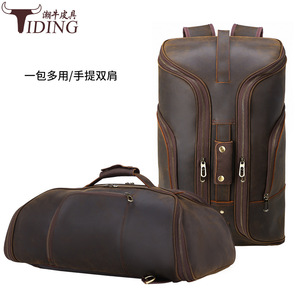 Tiding Genuine Leather Laptop <b>Backpack</b> 20-35L Multifunctional Men's Travel Bag Dark <b>Brown</b> - Product Image 2