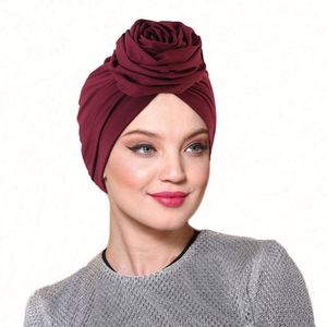 Fashion New Solid Top Knot Women's Turban Hat Pre-Tied Polyester <b>Canvas</b> Fabric One Size Fits Most with Flower - Product Image 1