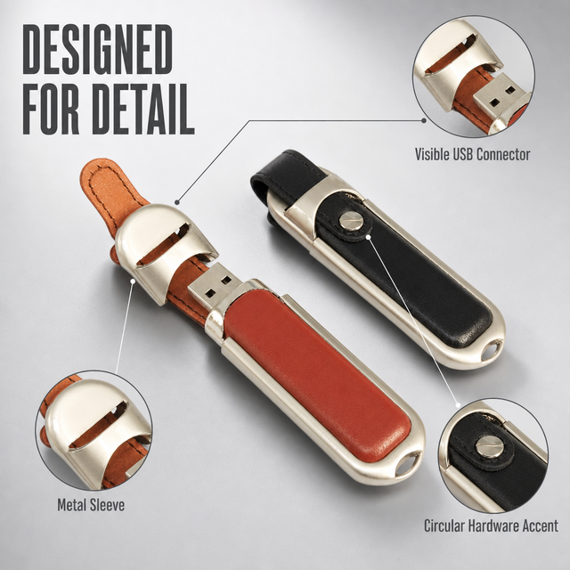 New Leather USB 2.0 Flash Drive 2GB-128GB Custom Logo Gift Promotion with 3-Year Warranty
