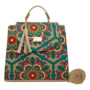 Sac de shopping en jute beige Fana Emilia, grand format, motif géométrique, fermeture à fermoir, poignée longue, style élégant, pour femmes adultes - Product Image 3