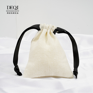 DEQI Packaging Jewellery 8*10 cm Beige Medium Cotton Canvas Drawstring <b>Pouch</b> Gift Jewelry Packaging Bags - Product Image 2