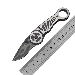 Couteau de poche personnalisé avec logo de lame noire camouflage anneau de doigt