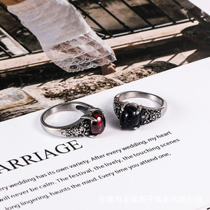 Retro Floral Stainless Steel Gemstone <b>Ring</b> SA664 Wedding <b>Couple</b> Unisex Jewelry - Product Image 2