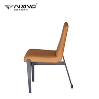 Chaise de salle à manger moderne de haute qualité en similicuir orange avec pieds en fer stables pour appartement et villa, mobilier de maison