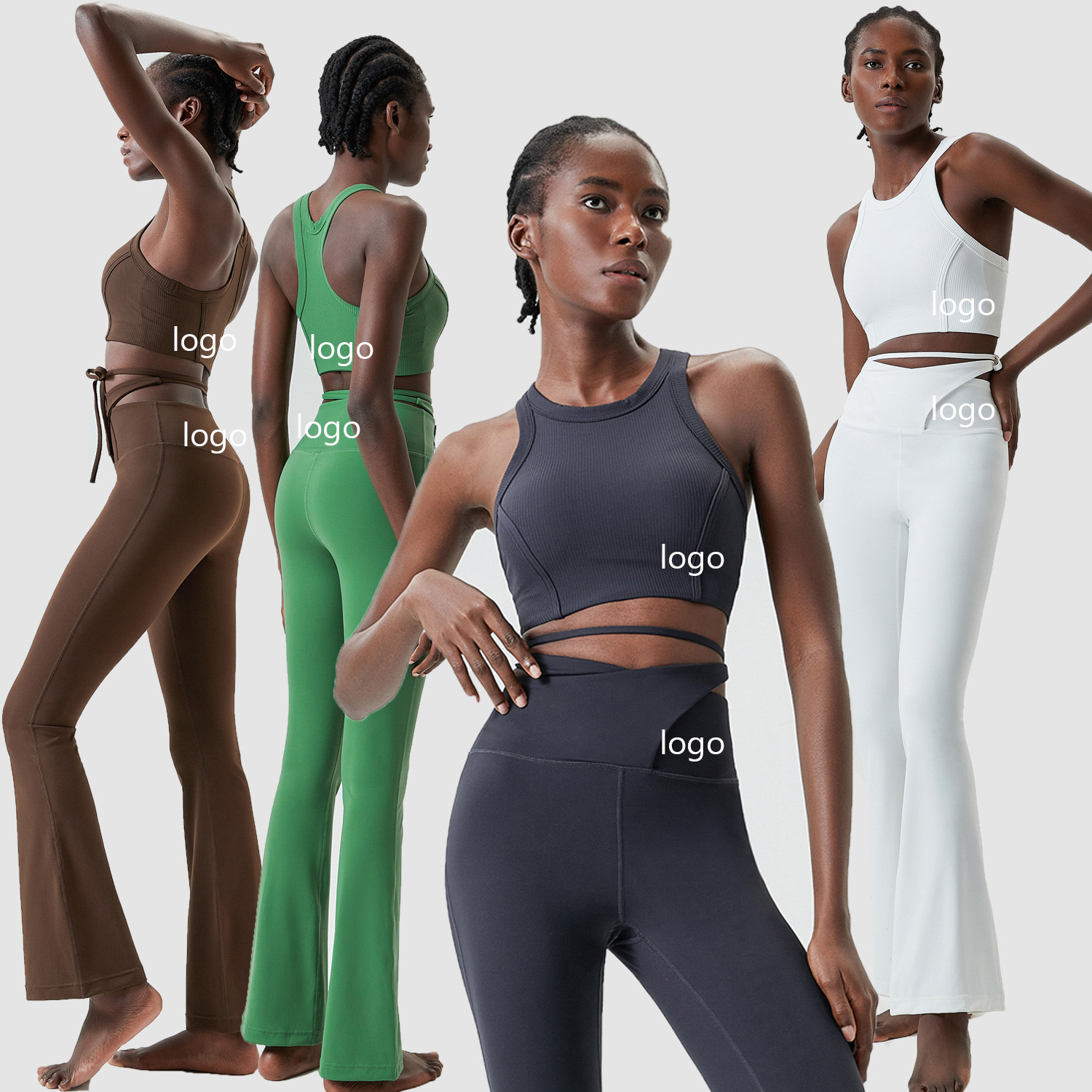 Yoga Sports Bra Nude Leggings Set Breathable Dance Fitness Ribbon Quick Drying Running Pant Custom Wholesale with Solid Pattern