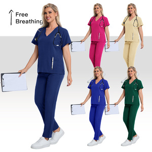 Women's <b>Scrub</b> Uniform Set V-Neck Quick Dry Knitted Fabric For Nurses Hospital ICU Veterinary Beauty Salon Staff - Product Image 2
