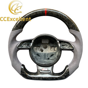 Excelente Suministro de Fábrica CC: <span class=keywords><strong>Volante</strong></span> Personalizado de Cuero y Fibra de Carbono Forjada con Embellecedores para <span class=keywords><strong>Audi</strong></span> A4 B8 <span class=keywords><strong>A3</strong></span> A5 S3 S4 S5 - Product Image 1