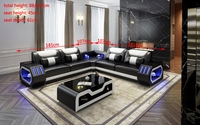 Amerikanisches Wohnzimmer Modernes Modulares Leder-Chesterfield-Sofa-Set Bluetooth LED-Licht Smart Ecksofa-Bett für Hotel- und Villennutzung