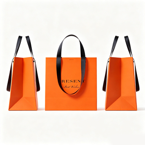 <span class=keywords><strong>Sac</strong></span> fourre-tout orange vif avec sangles noires contrastées et inscription minimaliste pour boutique <span class=keywords><strong>de</strong></span> mode ou achats <span class=keywords><strong>de</strong></span> cadeaux <span class=keywords><strong>de</strong></span> fin d'année - Product Image 2