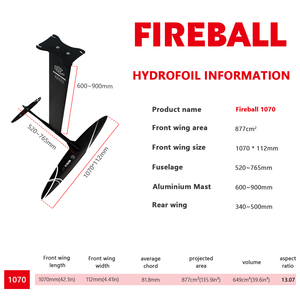 Ensemble d'hydrofoils de performance Fireball 1070, aile avant en carbone pour Wing Foil haute vitesse, Kitesurf et Freeride, avec axe - Product Image 2