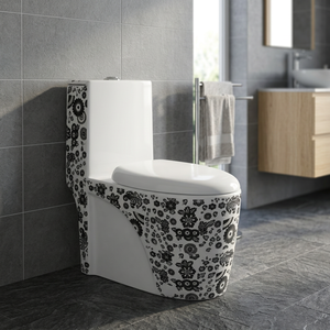 WC monobloc en céramique Vistaar double couleur, cuvette carrée, réservoir encastré, chasse d'eau à double jet, fixation au sol - Product Image 6