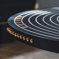 Table de salle à manger de style antique français, design italien de luxe, spirale galaxie, grain de bois noir, pour maison modèle et salon