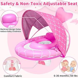 Flotador para Bebés con Toldo para Edades de 6 a 36 Meses, Protección Solar UPF50+, Toldo Ajustable de 4 Etapas, Cámaras de Aire Dobles, Asiento Ajustable - Product Image 5