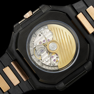 Montre mécanique automatique de luxe pour homme de qualité 5A, boîtier en fibre de carbone avec accent or rose octogonal, affichage de la date, montre-bracelet - Product Image 6