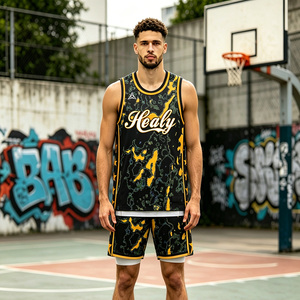 Maillot de basketball respirant en maille avec motif camouflage abstrait noir et or 2026, débardeur de sport doux et décontracté sans manches pour adulte - Product Image 4