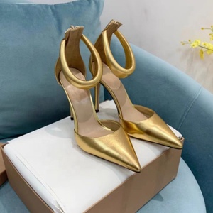 Women's Gold Ankle Strap Sandals Sexy Prom Party Dress Shoes Thin High-Heel Simple Pointed Toe Back Zipper Stiletto - Product Image 2