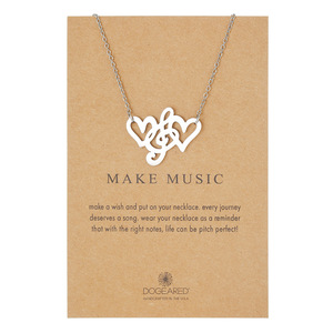 Collar Dogear Make Music con colgante de nota musical en forma de corazón plateado, ajustable, para uso diario, hecho a mano en EE. UU. - Product Image 1