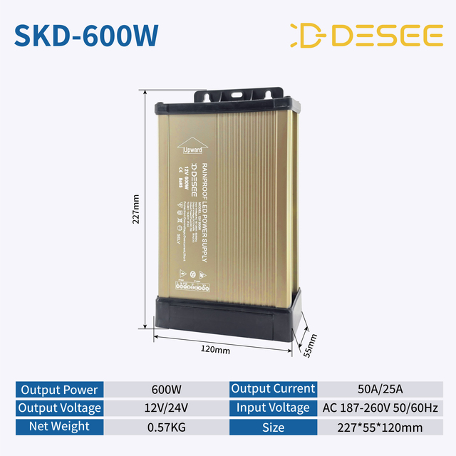 Hot Selling SKD-600W-12V Rainproof Led Power Supply for LED Signage Lighting with BIS Switching Power Supply