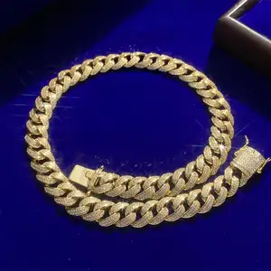 Venta al por mayor precio barato Hiphop joyería de moda Material de latón 18K chapado en oro hielo 5A Zirconia CZ collar cubano para hombres