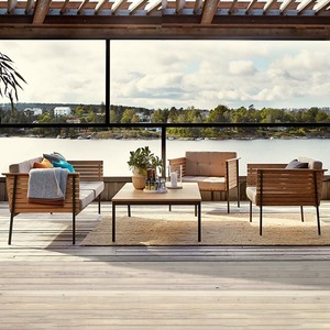 Ensemble de canapés d'extérieur en bois massif de style nordique, mobilier de patio imperméable et résistant au soleil, combinaison salon de jardin pour villa et terrasse - Product Image 1
