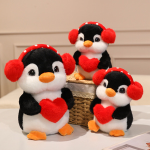 Pingüino de Peluche al por Mayor con Corazón y Orejeras, Animal de Peluche, Decoración del Hogar, Juguete de Pingüino Suave - Product Image 4