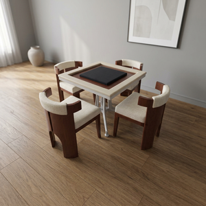 Juego de Comedor Moderno con Mesa Cuadrada y 4 Sillas de Madera Maciza Tapizadas en Blanco, Muebles Cómodos para el Hogar - Product Image 1