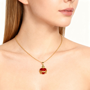 Collana da Donna con Ciondolo a Croce a Forma di Cuore Rosso in Zircone, Stile Europeo-Americano, Catena in Rame Placcato Oro - Product Image 1