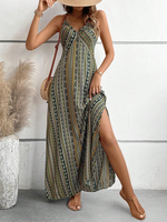 Robe longue bohème à volants pour femme, tenue d'été ethnique dos nu avec fente sur la cuisse, idéale pour la plage