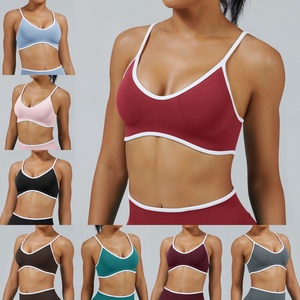 Reggiseni sportivi da allenamento a blocchi di colore per donne senza soluzione di continuità a cucchiaio <span class=keywords><strong>reggiseno</strong></span> Yoga con contrasto con cinturino aperto sul retro <span class=keywords><strong>reggiseno</strong></span> da palestra ad impatto leggero per Yoga Crop Top - Product Image 2