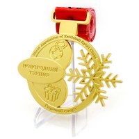 Médaille personnalisée en 3D pour tournoi de sports d'hiver, en alliage de zinc plaqué or brillant, motif flocon de neige creux