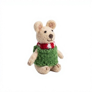 Premium Eco-Friendly Handmade Knitted Christmas Mouse Ornament Green Sweater Red Scarf Wall Hanging Decorative Animal Shape - Product Image 3